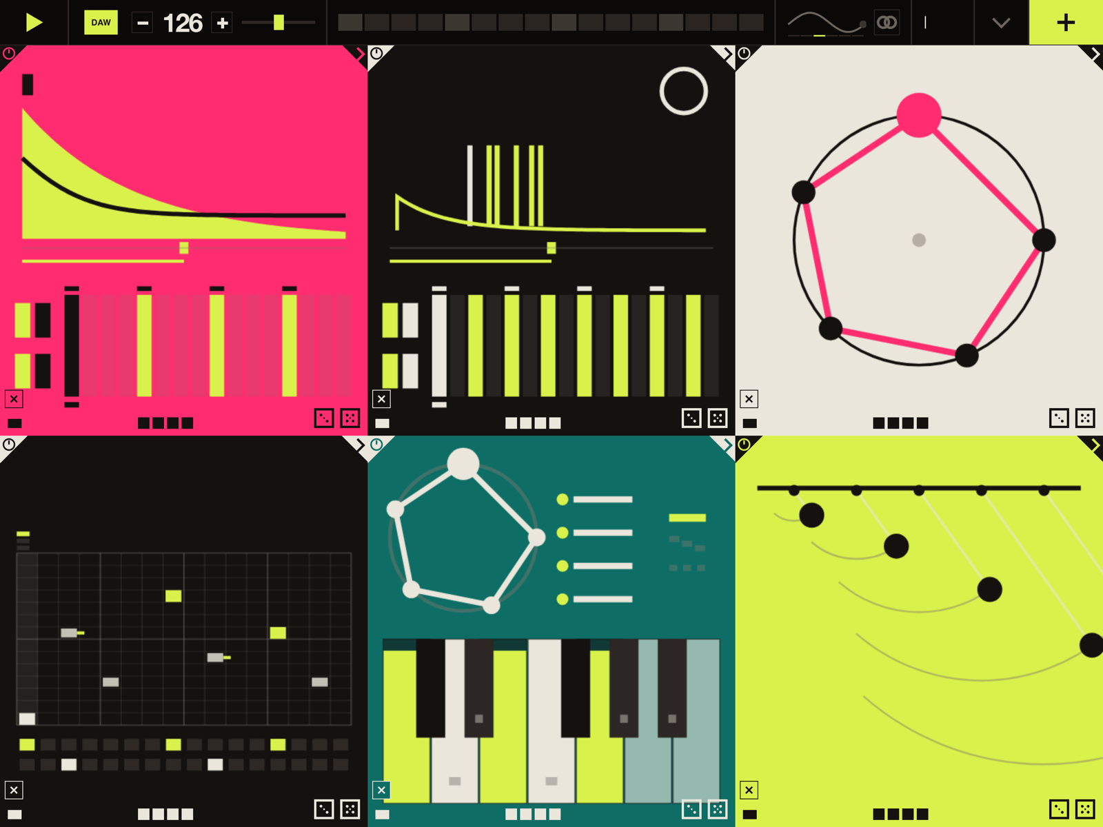 Rudiment Blocks rack with six generator cards